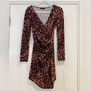 IODICE Elegant Leopard Print Long Sleeve Dress